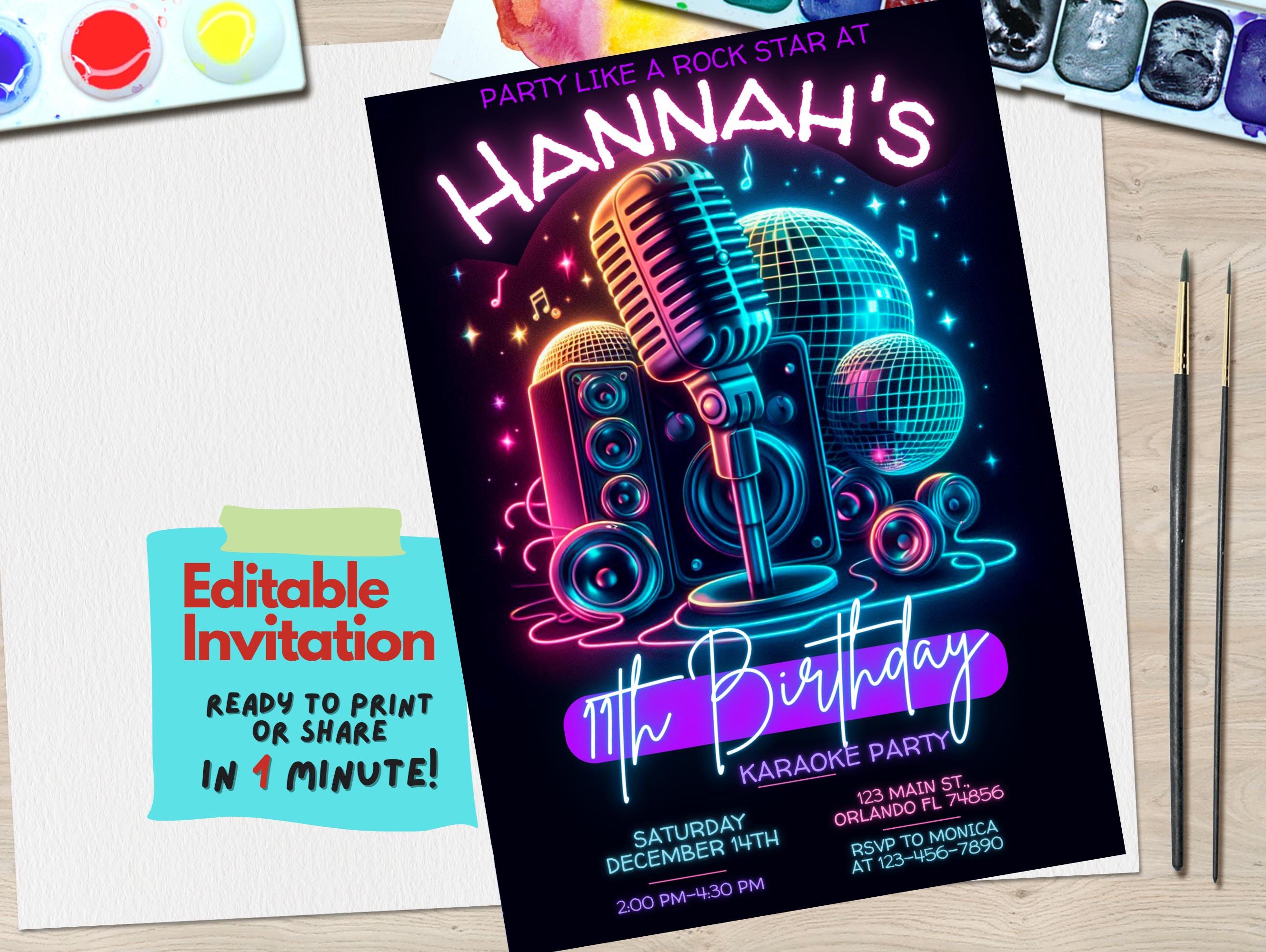 Voice Lessons Invites Editable Karaoke Birthday Invitation Template - Fun Singing Party ...