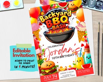 BBQ Birthday Bash Invitation | Backyard Grill Party Invite | Editable Canva Template | Summer Cookout Celebration | Digital Download
