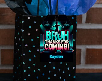 Tagi z podziękowaniami za urodziny w parku trampolin – motyw imprezy ze skakaniem – edytowalny w Canva – dekoracja imprezy z dmuchanym domkiem – pobieranie cyfrowe