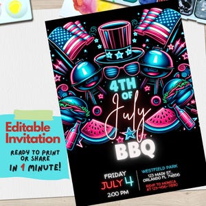 Invito al barbecue del 4 luglio / Modello Canva modificabile / Invito alla grigliata per il giorno dell'indipendenza / Stampabile patriottico / Download digitale