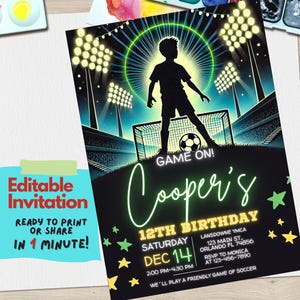 Editable Soccer Birthday Invitation Template for Kids – Customizable Digital Party Invite – Boys Soccer Theme, Soccer invite card DIY