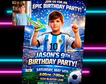 Soccer Birthday Photo Invitation  | Stadium Party Invite | Personalized Match Day Football Card