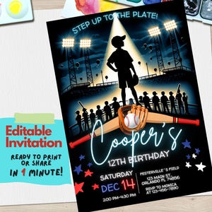 Baseball Birthday Party Invitation Template | Editable All-Star Sports Invite | Personalized Canva Digital Download |Baseball Themed Party