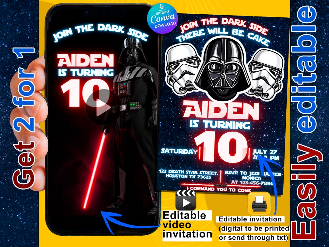 Darth Vader Animated Birthday Invitations Both Printable &amp; Animated Get ...