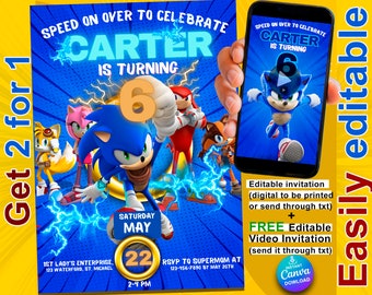 Sonic edit it yourself 2X1 invitations video animated invitation & printable digital invite instant download edit it yourself easily