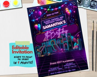 Playground Birthday Invitation Template - Fun Play Center Party Invite for Kids - Canva Digital Download, Playground Party, Any age invite