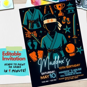 Jungen Karate-Geburtstags-Party Einladung | Bearbeitbare Canva Vorlage | Martial Arts Party einladen | Digitaler Download | Karate Geburtstags-Thema
