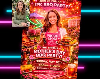 Personalized Mother’s Day BBQ Invitation with Photo | Custom 4x6 Digital Invite