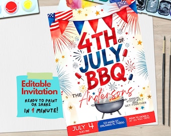 4th of July Backyard BBQ Invitation | Rustic Editable Canva Template | Independence Day Party | Printable Cookout Invite | Digital Download