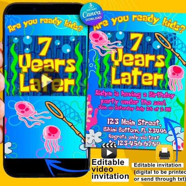 Under the Sea Animated Birthday Invitations both printable & animated get them right after purchase edit them very easy on canva Editable