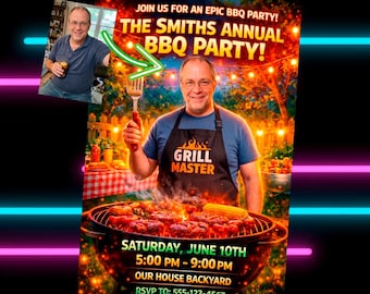 Personalized Backyard BBQ Invitation with Photo, Digital BBQ Invite, Summer Cookout Party