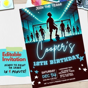 Soccer Birthday Invitation Template | Custom Kids Soccer Party Invite | Digital Download | Soccer-Themed Canva Template