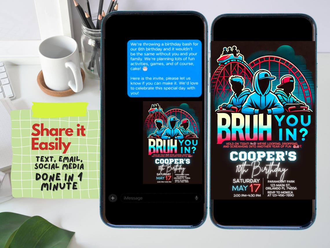 Roller Coaster Birthday Party Invitation | Editable Canva Template ...