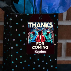 Roller Coaster Birthday Party Thank You Tags – Editable Name in Canva – Amusement Park Theme – Digital Download, Neon tween teen cool tags