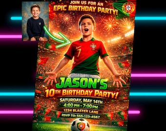 Soccer Birthday Invitation with Photo | Stadium Party Invite | Personalized Match Day Football Card