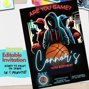 Personalized Basketball Birthday Party Invitation - Sports-Themed Digital Invite - Editable Basketball Court Design - Kids, Teens, Editable