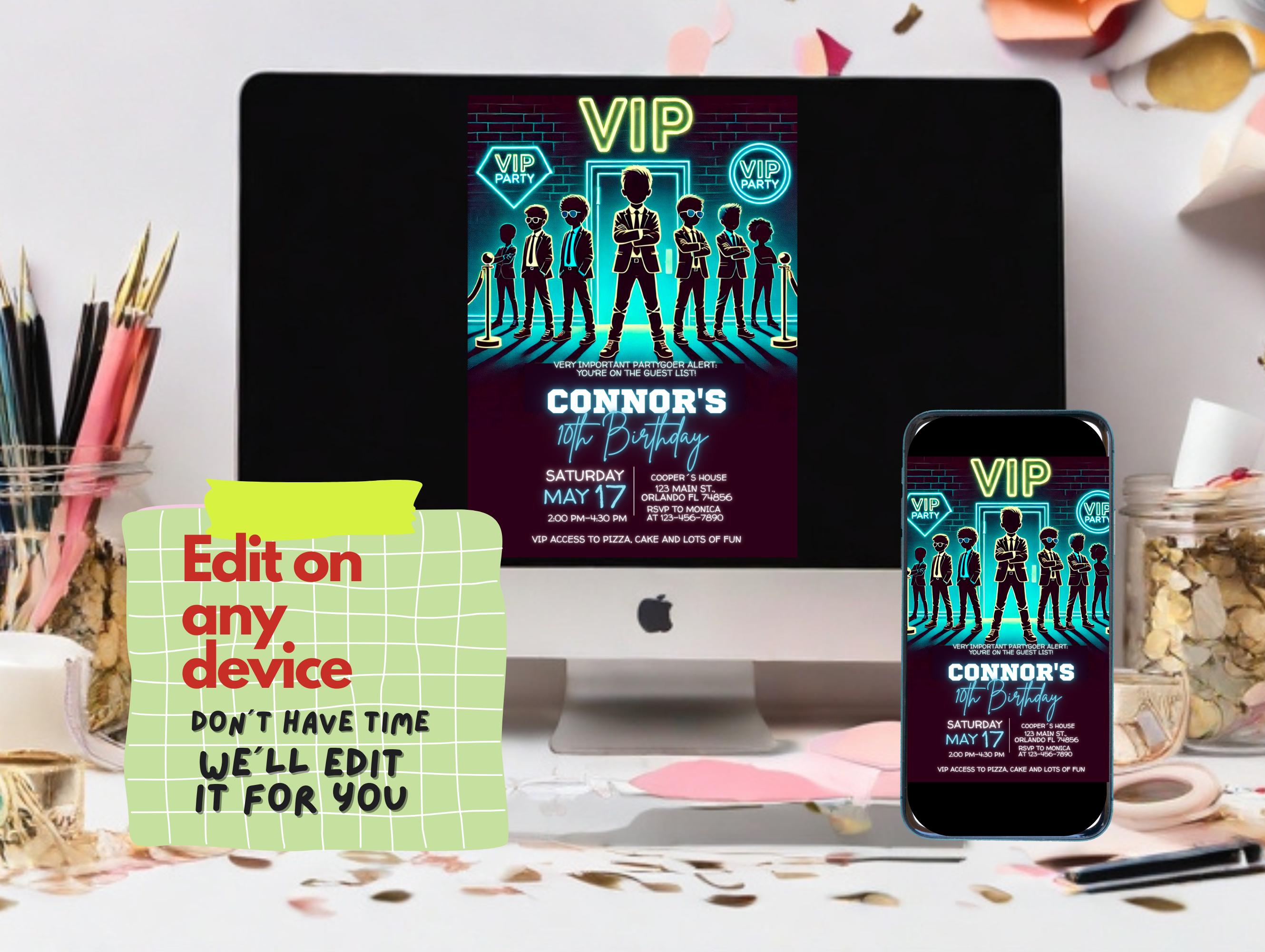 VIP Party Invitation Template | Editable Birthday Invite Canva Design ...