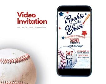 Baseball Video Birthday Invitation - Editable in Canva | Fun & Easy to Customize | Personalized Baseball Party Invite