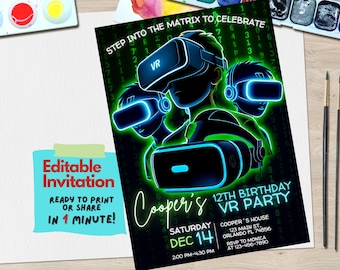 Einladungskarte zur Geburtstags-Party Bearbeitbare Canva Vorlage | Virtuelle Realität Gamer Einladen für Kinder oder Jugendliche | Digitaler Download, Gamer einladen