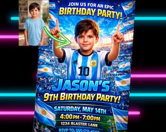Soccer Birthday Invitation with Photo | Stadium Party Invite | Personalized Match Day Football Card