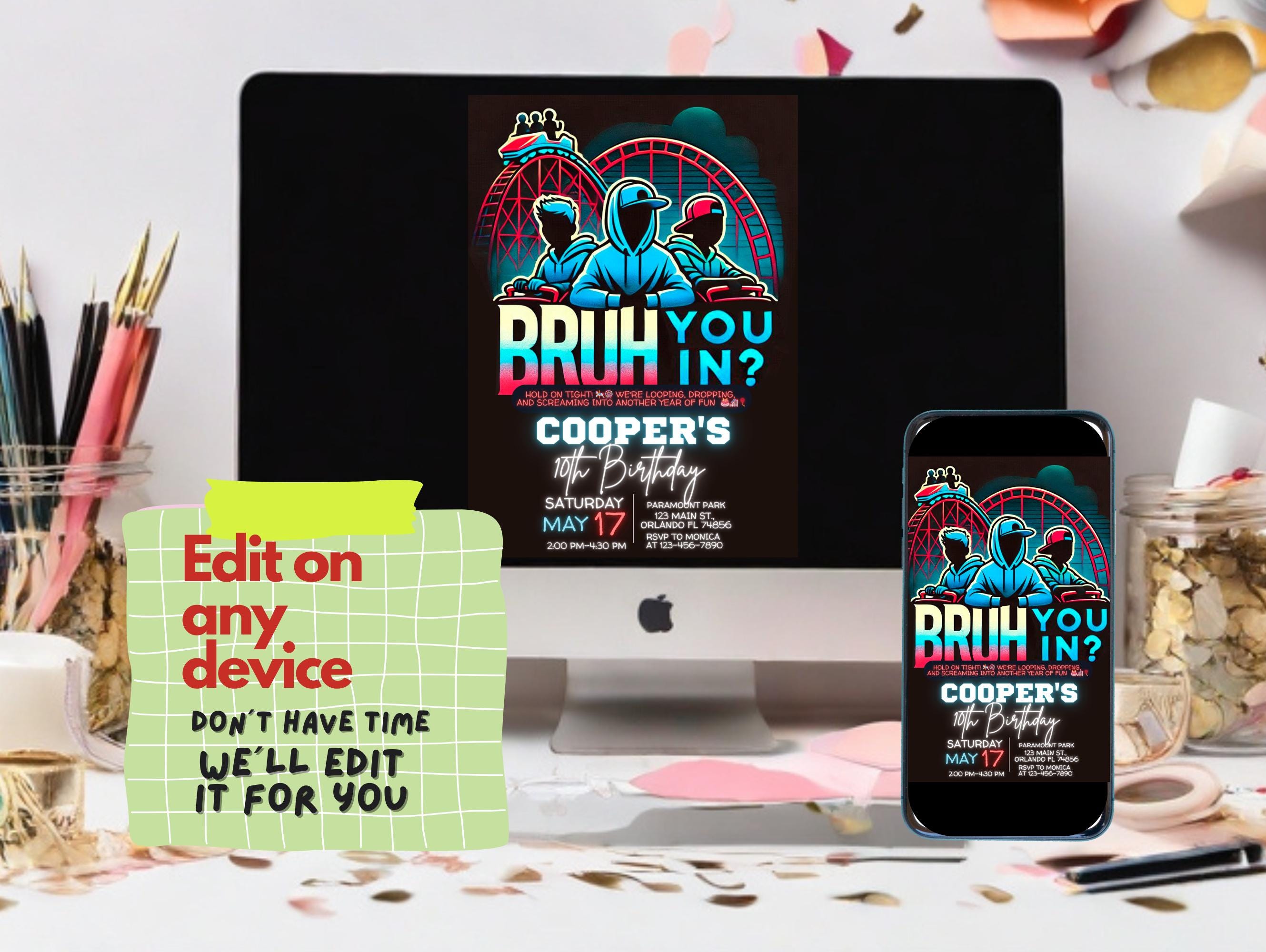 Roller Coaster Birthday Party Invitation | Editable Canva Template ...