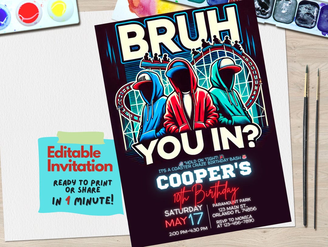 Roller Coaster Birthday Party Invitation | Editable Canva Template ...
