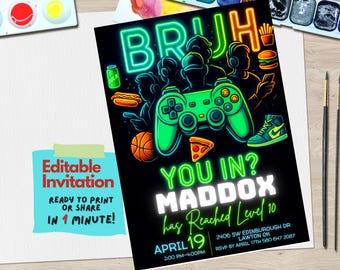 Bruh Dich das auf? Gamer-Geburtstags-Einladung für Jungen | Bearbeitbare Canva Vorlage | Videospiel-Party-Thema | Teen oder Tween Geburtstag | Digital einladen