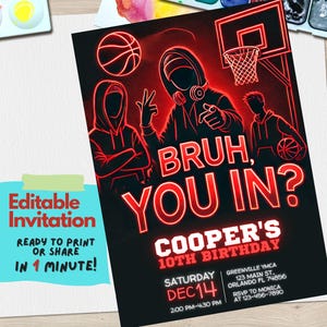 Basketball Birthday Invitation, Editable Canva Template, Boys Basketball Party Invite, Sports-Themed Birthday Digital Printable
