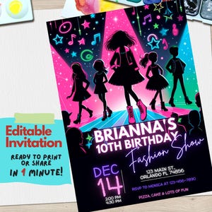 Invito per festa di compleanno con sfilata di moda - Design digitale stampabile personalizzato per celebrazioni eleganti - Invito per ragazza stampabile digitale