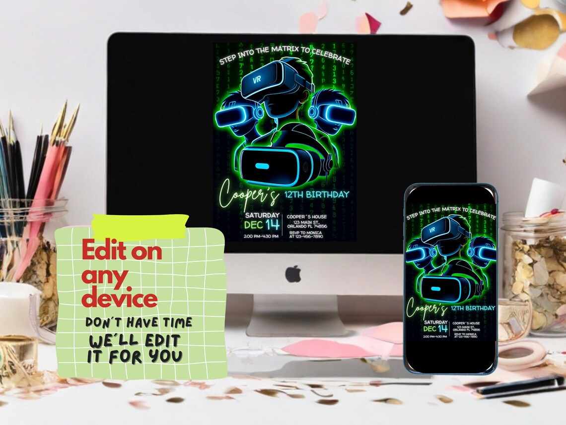 VR Birthday Party Invitation | Editable Canva Template | Virtual ...