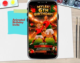 GOAT Soccer Cup Birthday Video Invitation Personalized with Your Child | Portugal-Inspired Player | Custom Football Invite Video