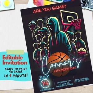 Basketball Birthday Invitation, Editable Sports Party Invite, All-Star Birthday Party, Digital Basketball Invitation, Instant Download