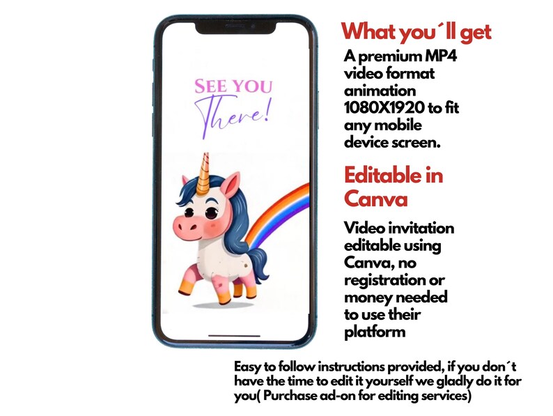 Unicorn Animated Birthday Video Invitation | Editable Canva Template - Etsy