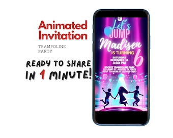 Trampoline Park Birthday Video Invitation | Animated Canva Template (Digital Download)