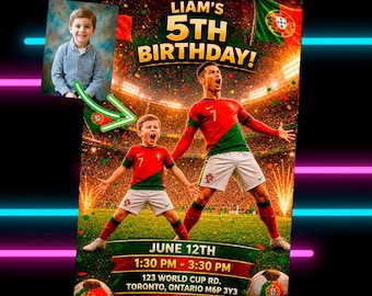 Soccer Birthday Invitation | Football Party Invite with Photo | Stadium Birthday Theme | Personalized Poster | World Cup Style Invitation