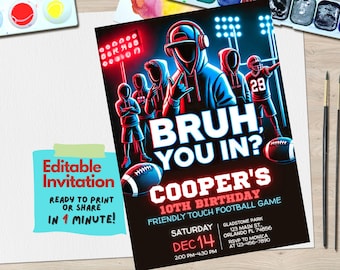 Fußball-Geburtstags-Party Einladung bearbeitbare Canva Vorlage | BRUH SIE HEREIN? Sport-Thema einladen für Jungen Tweens Teens | Digitaler Download