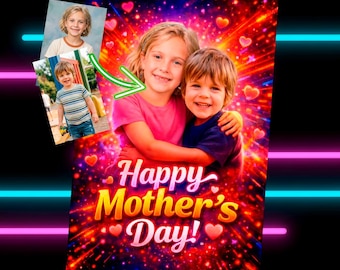 Personalized Mother's Day Card with Child's Photo, Vibrant Design, Custom Greeting Card for Mom, Photo Gift for Her, Special Mom Card