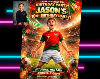 Soccer Birthday Invitation with Photo | Stadium Party Invite | Personalized Match Day Football Card