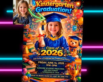 Personalized Kindergarten Graduation Invitation with Photo | Boys Graduation Party Invite | Custom Digital Photo | CLASS OF 2026