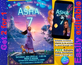 Disney Wish instant download digital invitation & video animated invite both editable in Canva.com for free bestseller Edit it yourself