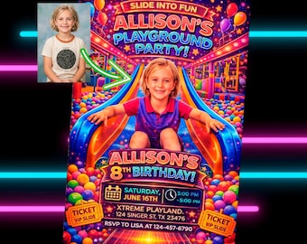 Custom Slide Birthday Invitation with Photo, Girls Playground Party Invite