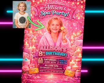 Personalized Spa Birthday Invitation, Pink Gold Luxury Pamper Party (Digital Photo Invite)