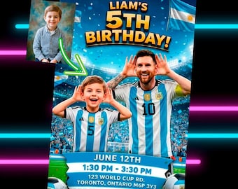 Soccer Birthday Invitation | Football Party Invite with Photo | Stadium Birthday Theme | Personalized Poster | World Cup Style Invitation