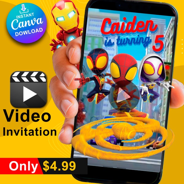 Spidey Video Invitation Animated Invitation template editable in Canva Video Birthday Invitation template instant download Amazing Friends