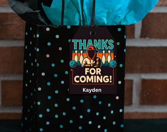Bowling Birthday Thank You Tags – Editable Name in Canva – Printable Party Favor Tags – Kids or Teen Bowling Party – Digital Download