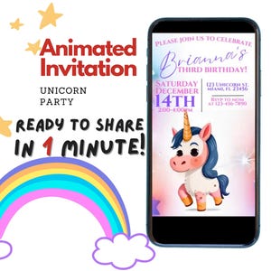 Unicorn Animated Birthday Invitation | Unicorn Theme | Editable in Canva in 1 Minute | Unicorn Birthday Video invite