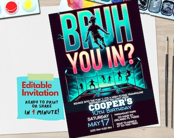 Trampoline Park Birthday Invitation Template | Editable Canva Design for Kids Party | Fun | Custom Digital Canva Download for Boys, Jump