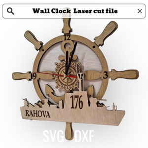 Horloge murale décorative, horloge nautique de roue de navires Découpe ou impression de décoration murale, lot SVG dessin vectoriel, horloge en bois