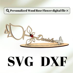 Rose SVG, Rose & Name mit Stand Laser Cut Dateien svg, Muttertag Personalisierbare 3D Holz Rose, Mum Rose Laser Cut
