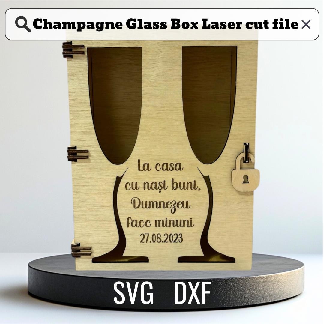 Hinged Champagne Box & Wine Glass Box Vector CNC DXF Files for Laser ...